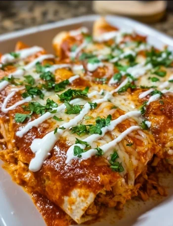 Delicious quick and easy chicken enchiladas topped with melted cheese