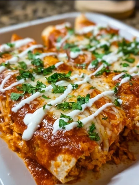 Delicious quick and easy chicken enchiladas topped with melted cheese