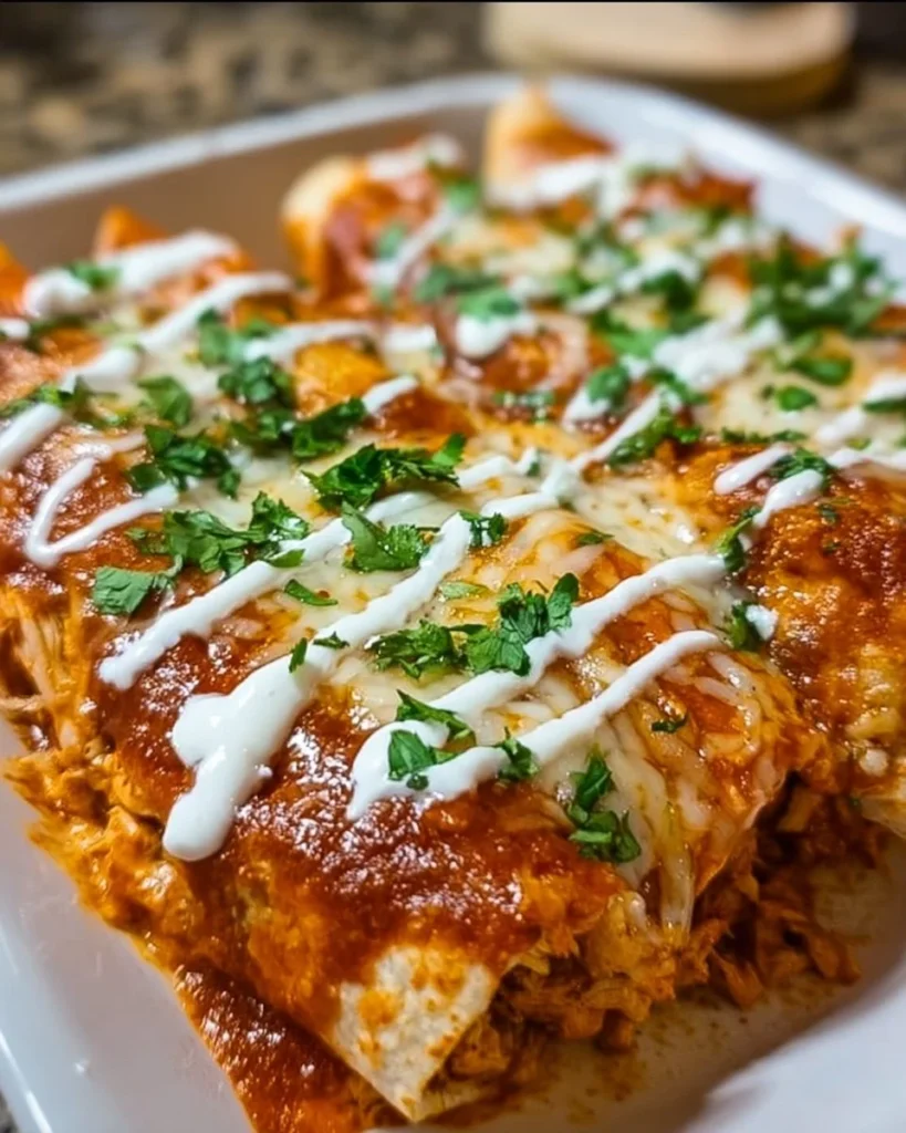 Delicious quick and easy chicken enchiladas topped with melted cheese