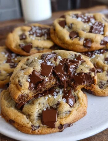 Ultra thick chocolate chip cookies with crispy edges and gooey centers loaded with chocolate.