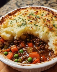 Delicious Vegan Shepherd's Pie with vegetables and creamy mashed potato topping.