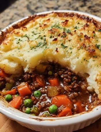 Delicious Vegan Shepherd's Pie with vegetables and creamy mashed potato topping.