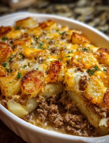 Delicious 5-Ingredient Hamburger and Potato Casserole ready to serve.