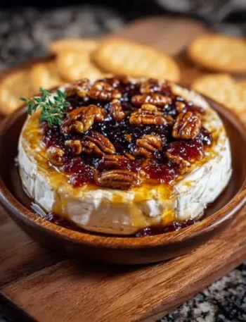 Baked Brie topped with sweet Fig Jam, delicious appetizer
