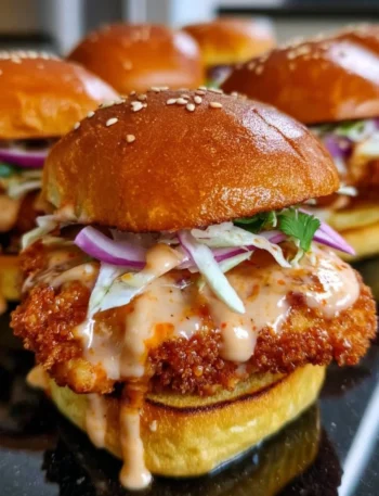 Delicious Bang Bang Chicken Sliders served on a platter