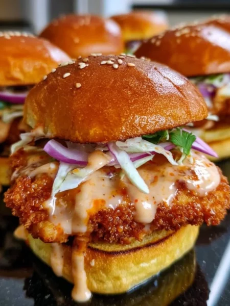 Delicious Bang Bang Chicken Sliders served on a platter