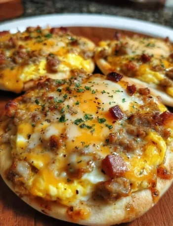 Delicious breakfast pizza topped with eggs, cheese, and veggies