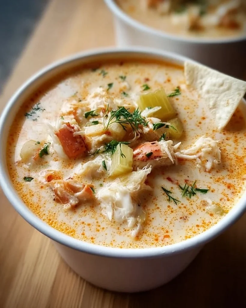 Bubba's creamy crab stew served in a bowl, perfect for cozy nights.
