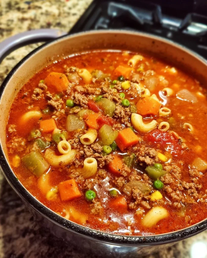 A warm bowl of Busy Day Soup with fresh ingredients, ready for a quick meal.