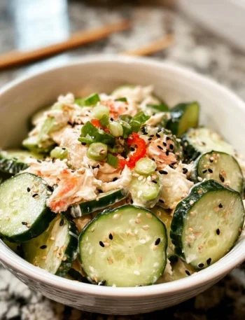 California Roll Cucumber Salad with fresh ingredients like crab and avocado