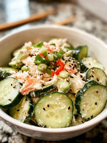 California Roll Cucumber Salad with fresh ingredients like crab and avocado