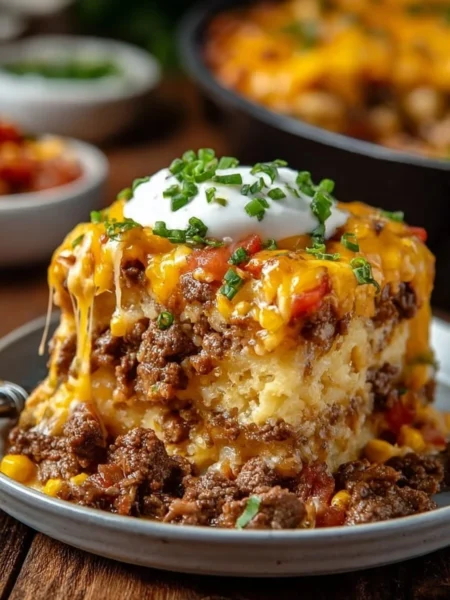 Delicious Cattle Drive Casserole served in a rustic dish, perfect for comforting meals.