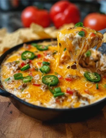 Cheesy bean dip served with chips for a delicious appetizer