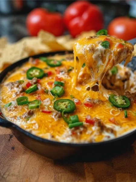 Cheesy bean dip served with chips for a delicious appetizer