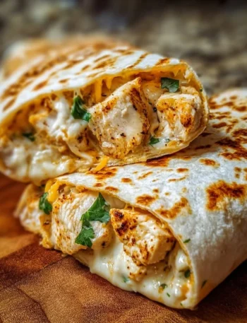 Cheesy garlic chicken wraps filled with tender chicken and melted cheese
