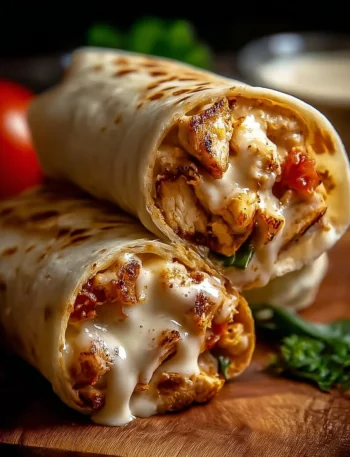 Delicious cheesy garlic chicken wraps on a plate