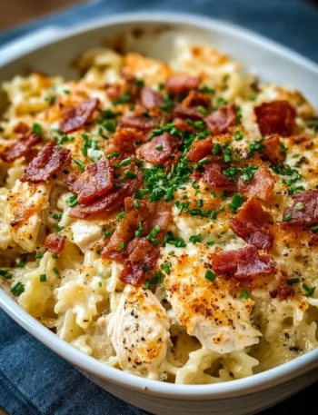 Delicious Chicken Bacon Ranch Casserole served in a baking dish