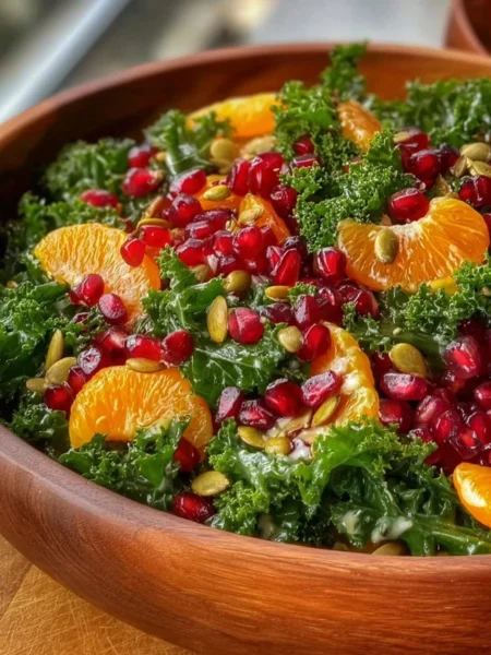 Vibrant Citrus Pomegranate Kale Salad with fresh ingredients