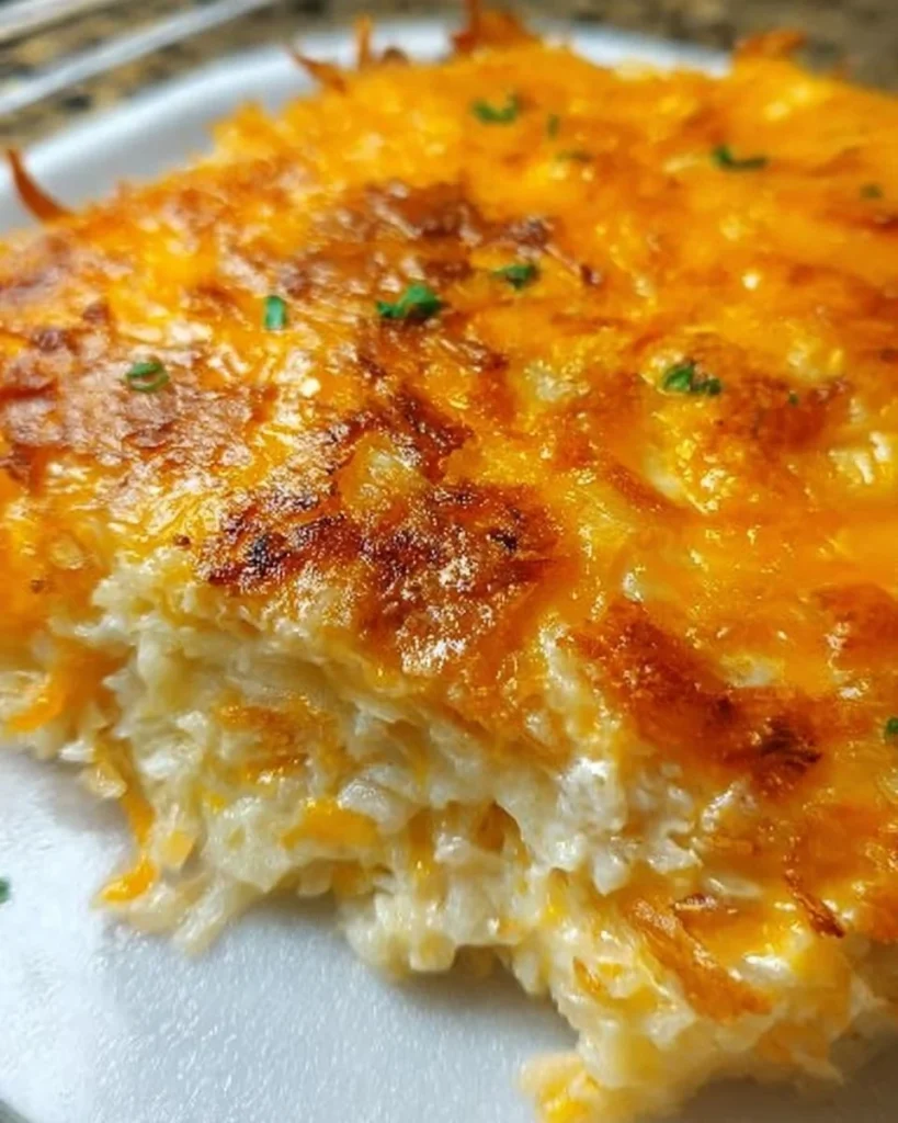 Creamy and cheesy hashbrown casserole inspired by Cracker Barrel's famous recipe