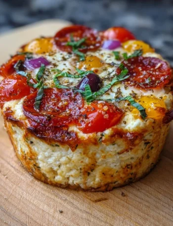 Healthy cottage cheese pizza bowl topped with fresh ingredients