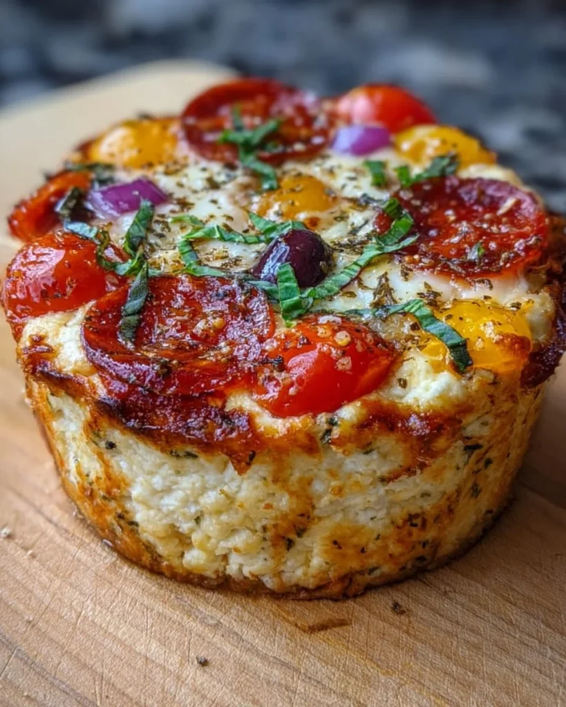 Healthy cottage cheese pizza bowl topped with fresh ingredients