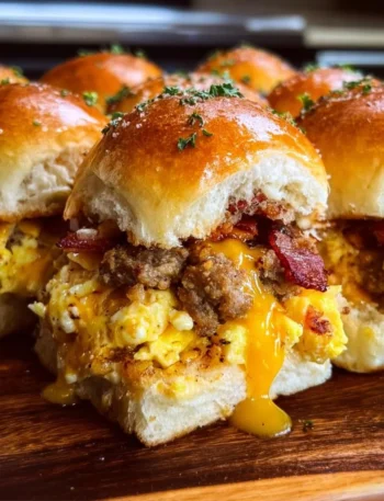 Delicious Cowboy Breakfast Sliders made with eggs, cheese, and sausage on slider buns