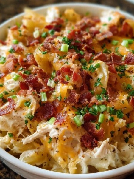 Delicious Crazy Good Casserole topped with melted cheese and herbs