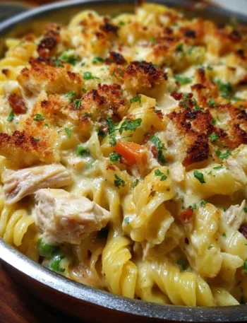 Crazy Good Chicken Pasta Casserole served in a dish