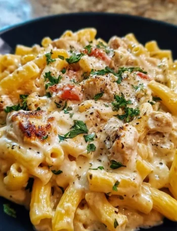 Creamy chicken pasta slow-cooked in a crockpot