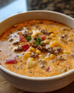 Creamy Cowboy Soup served in a rustic bowl, garnished with fresh herbs.