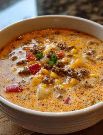 Creamy Cowboy Soup served in a rustic bowl, garnished with fresh herbs.