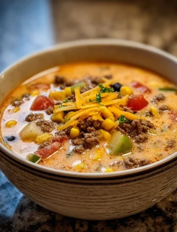 Bowl of Creamy Cowboy Soup garnished with herbs, a cozy dinner option
