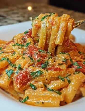 Delicious creamy tomato garlic pasta served in a bowl