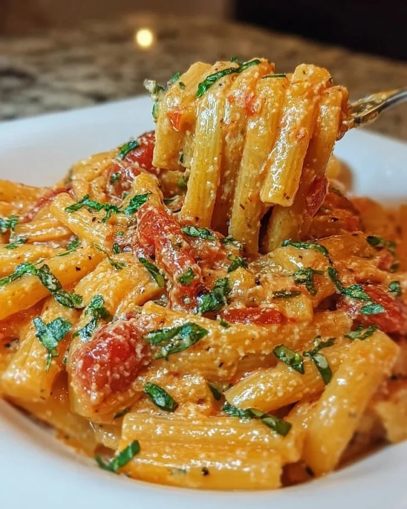 Delicious creamy tomato garlic pasta served in a bowl
