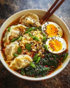 Delicious Dumpling Ramen Bowl with rich broth and fresh toppings