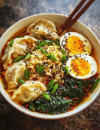 Delicious Dumpling Ramen Bowl with rich broth and fresh toppings