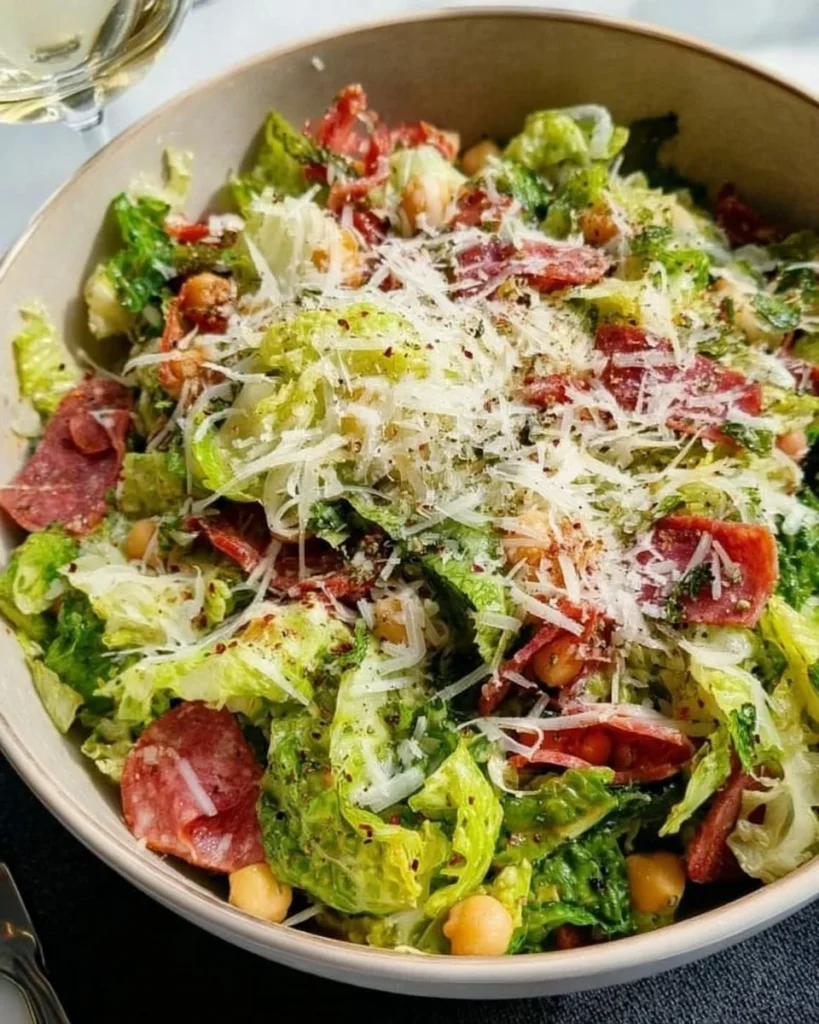 Delicious La Scala Chopped Salad served in a bowl, featuring fresh vegetables and flavorful ingredients.