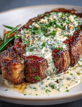 Garlic Butter Steak with Parmesan Cream Sauce on a plate
