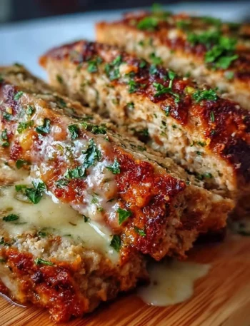Garlic Parmesan Chicken Meatloaf served with herbs and cheese topping