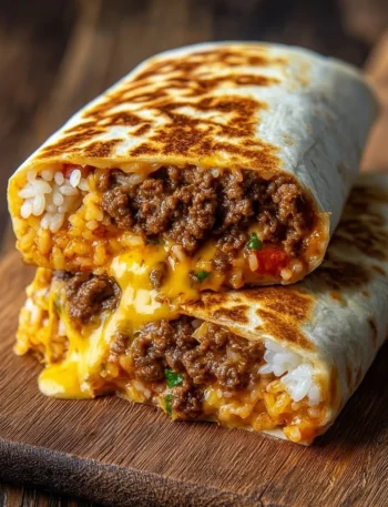 Grilled cheese burrito with melted cheese in a toasted tortilla