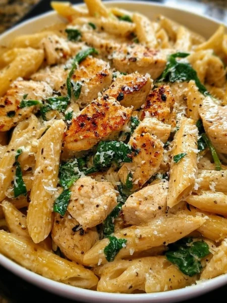 Healthy Garlic Parmesan Chicken Pasta served in a bowl