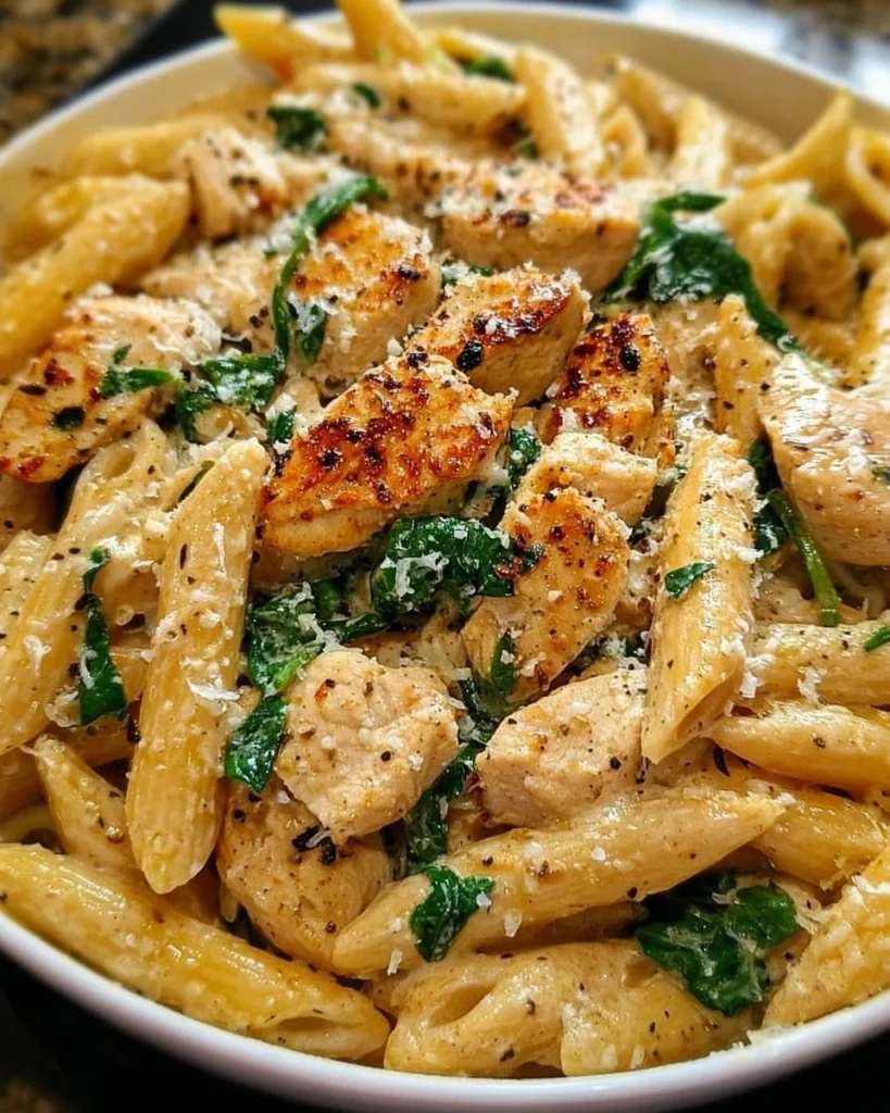 Healthy Garlic Parmesan Chicken Pasta served in a bowl