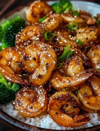 Delicious high-protein honey garlic shrimp served over rice