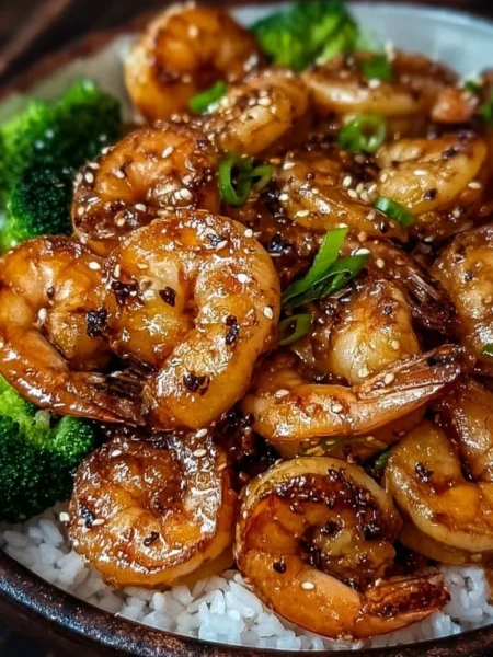 Delicious high-protein honey garlic shrimp served over rice