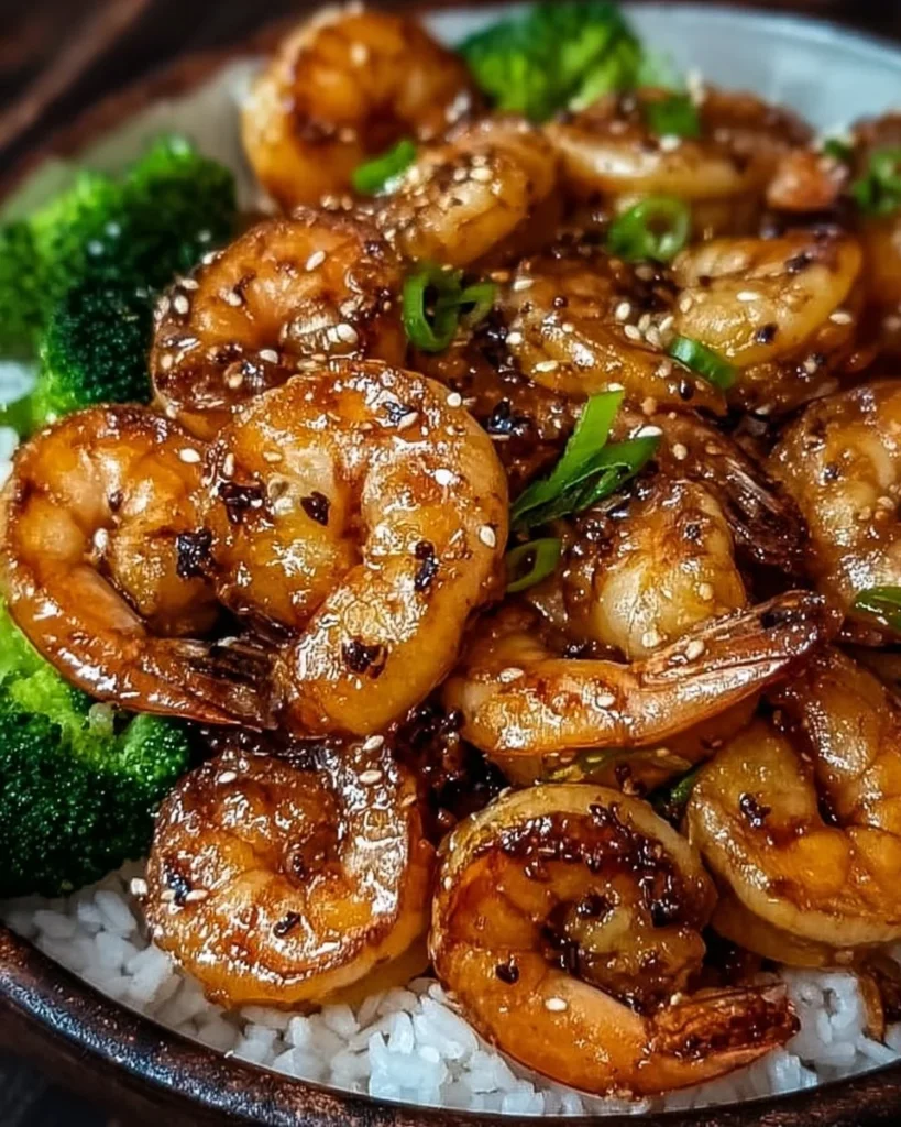 Delicious high-protein honey garlic shrimp served over rice