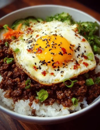 Korean Ground Beef Bowl garnished with green onions and sesame seeds