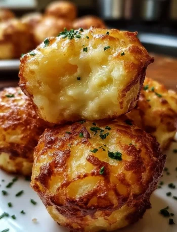 Crispy Mashed Potato Cheese Puffs served on a plate with dipping sauce.