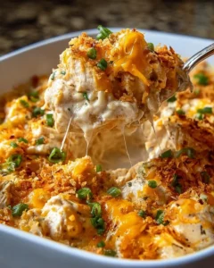 Delicious Million Dollar Chicken Casserole in a baking dish