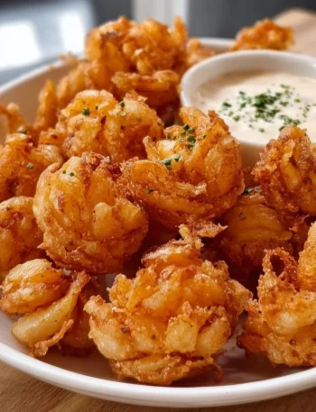 Mini Bloomin' Onions with Buttermilk Ranch Dip on a plate