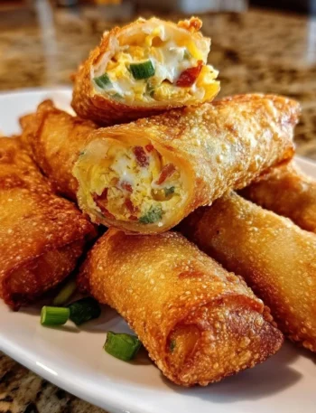 Mini jalapeno popper egg rolls on a serving platter
